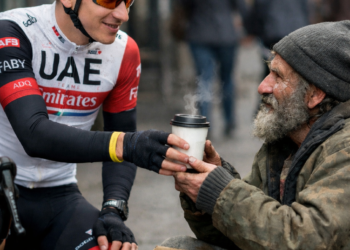 Nepričakovani postanek: Zakaj srečanje Tadeja Pogačarja z brezdomcem postaja viralno