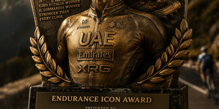 “ENDURANCE TITAN — Tadej Pogačar okronan za nepopustljivo silo kolesarstva, ki osvaja gore, spomenike in meje človeške volje!”