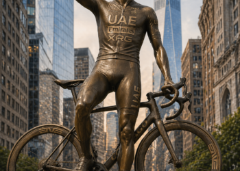 »‘OVEKOVEČEN V BRONASTI…’ – Tadej Pogačar počaščen z osupljivim mestnim kipom, ki slavi njegov legendarni vzpon v kolesarstvu«